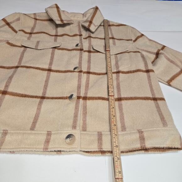 Joie Womens Large Cropped Shacket Plaid Button Up Pockets Neutral Casual Career - Picture 5 of 9